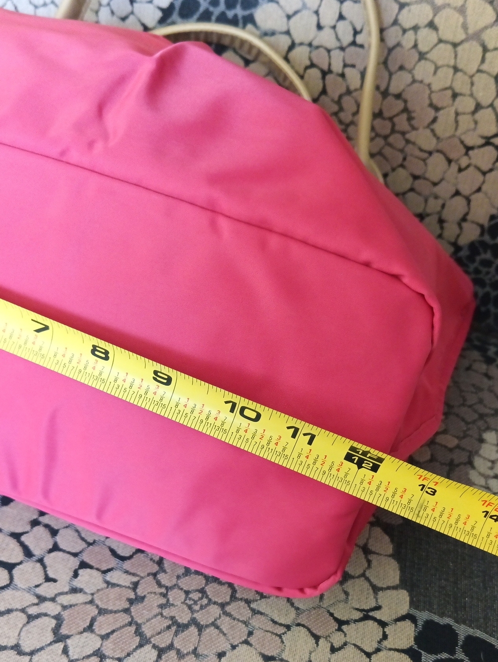 18x12x6" Waterproof Hot Pink & Apply Green Tote Bag with Tan Handles - Picture 7 of 13
